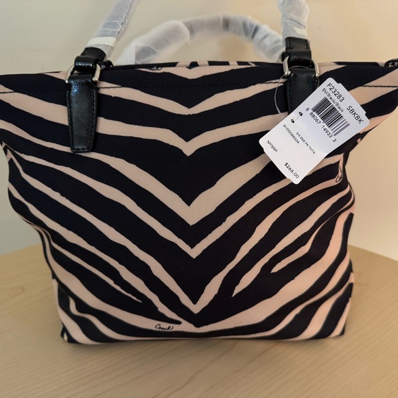 Coach Zebra Stripe Black Cream Canvas Tote Shoulder Bag New with Tags 2013 - Picture 7 of 12